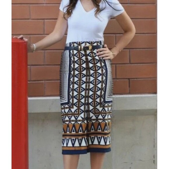 Topshop Dresses & Skirts - Topshop Women’s Pencil Skirt Size 0 Blue Brown Aztec Print Front Split Midi